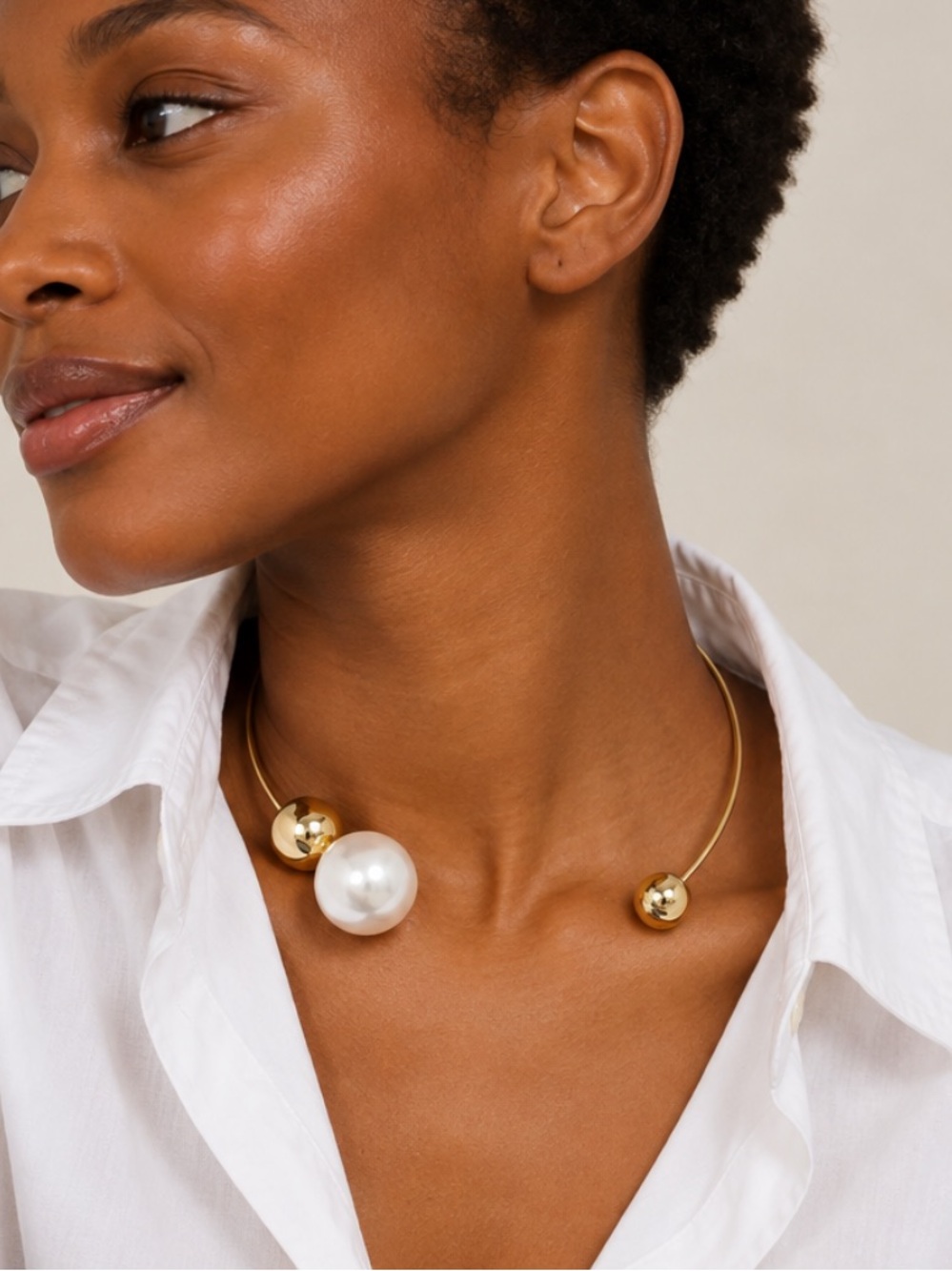 New! Gold Pearl Open Collar Necklace NWOT